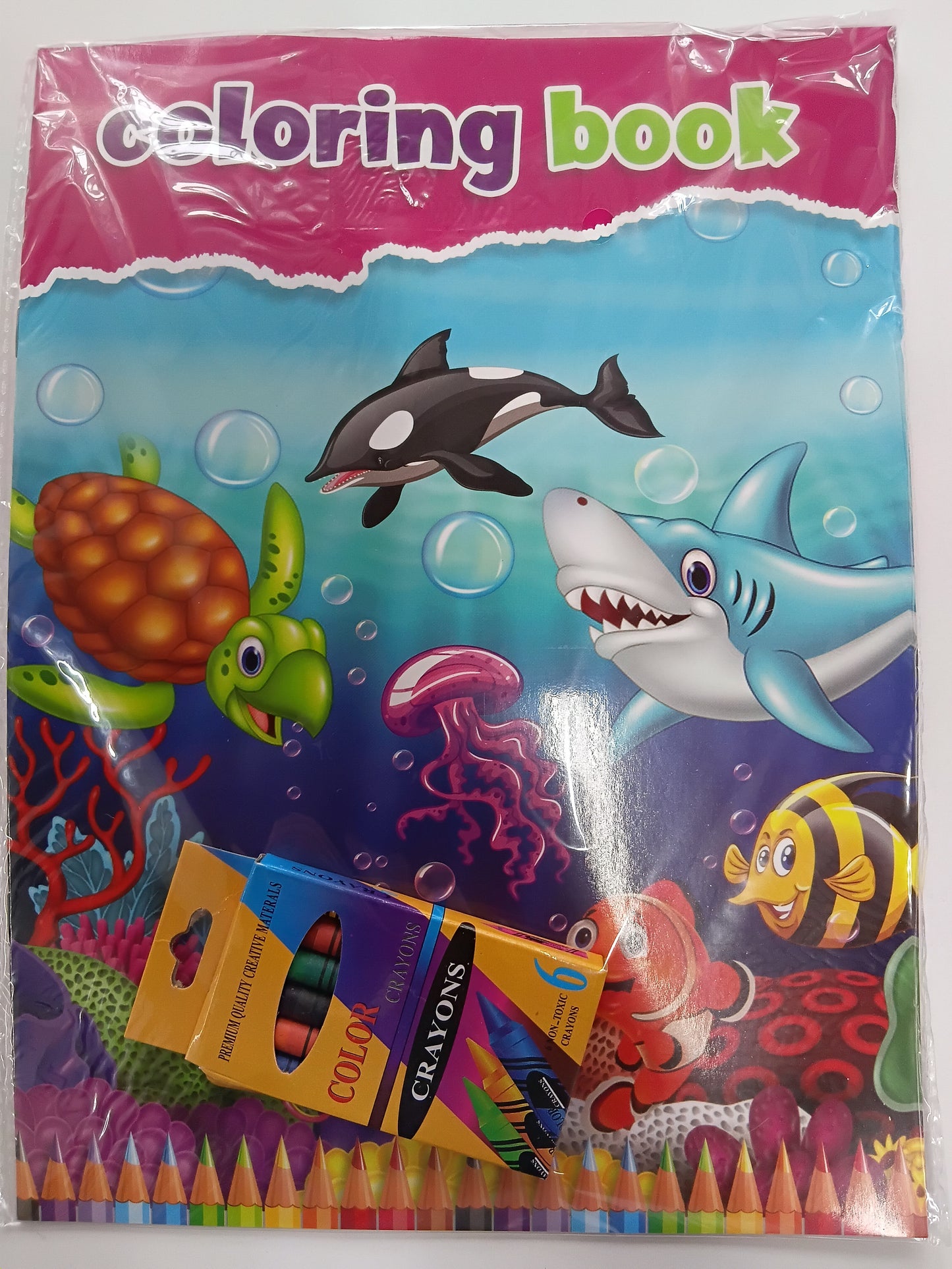 COLORING BOOK OCEAN WITH CRAYONS