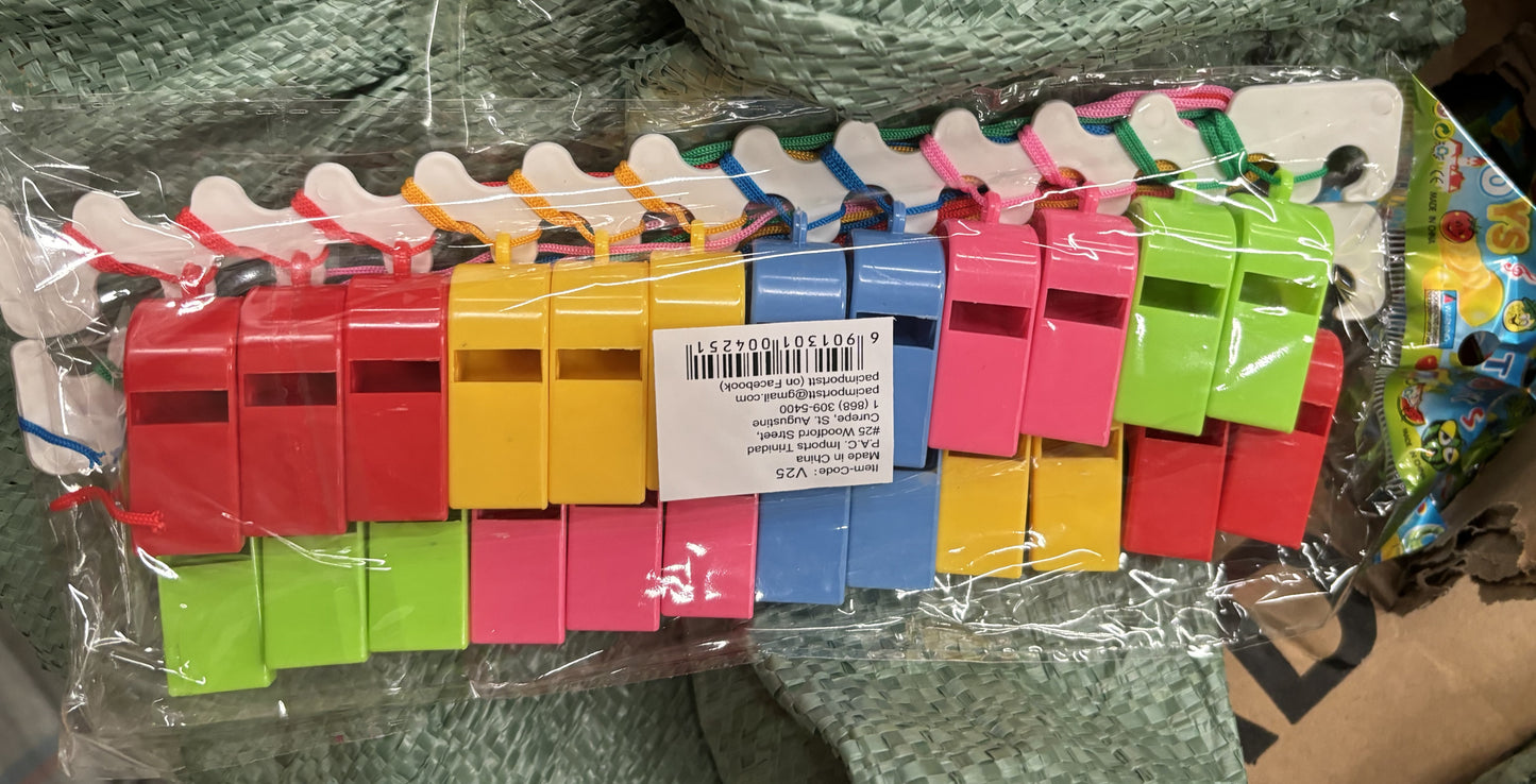 V25 - WHISTLES; 24PC IN A PACK