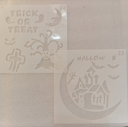 E323- 24 PC HALLOWEEN STENCIL SET (LARGE 6X6IN)