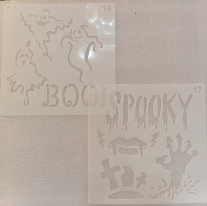 E323- 24 PC HALLOWEEN STENCIL SET (LARGE 6X6IN)