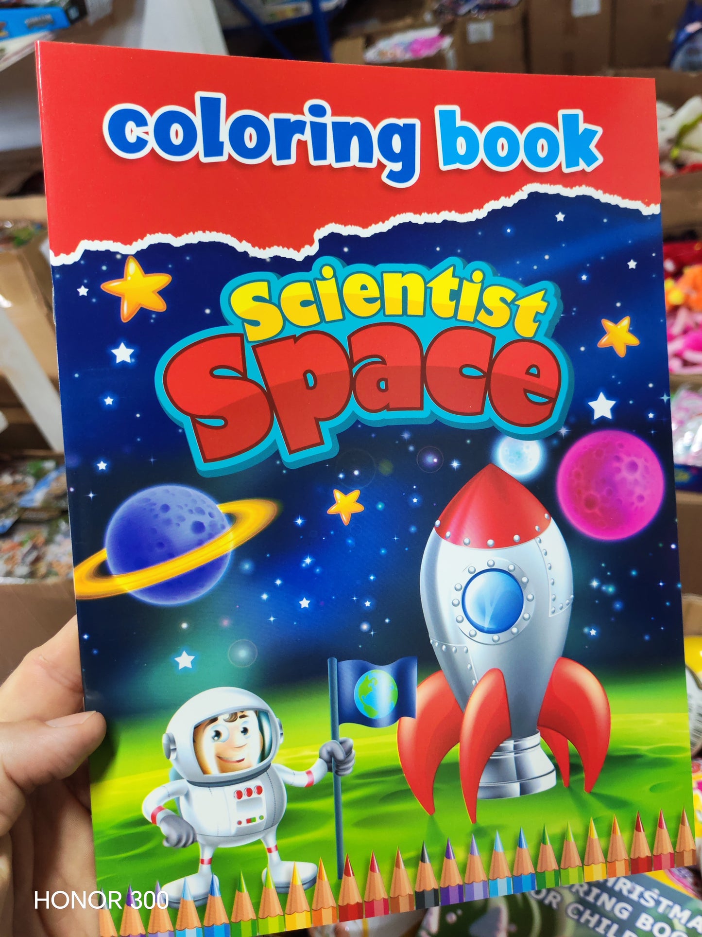 W122 - $10 - COLORING BOOK SPACE WITH CRAYONS