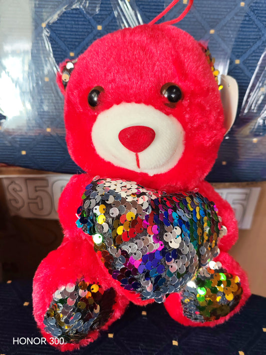 V09 - TEDDY WITH GLITTER HEART - RED