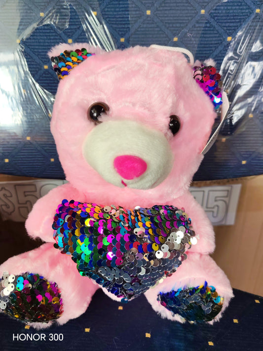 V09 - TEDDY WITH GLITTER HEART - PINK