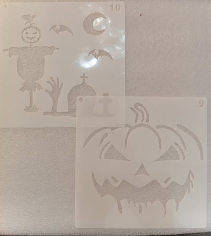 E323- 24 PC HALLOWEEN STENCIL SET (LARGE 6X6IN)