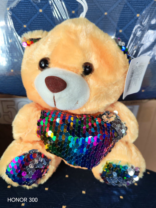 V09 - TEDDY WITH GLITTER HEART - ORANGE