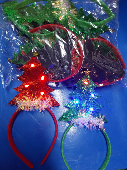 V287 - CHRISTMAS TREE HEADPIECE WITH LED (12 PC/PACK)