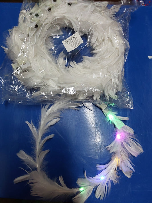 VD069-1 - WHITE FEATHER HEADPIECE MULTI LED