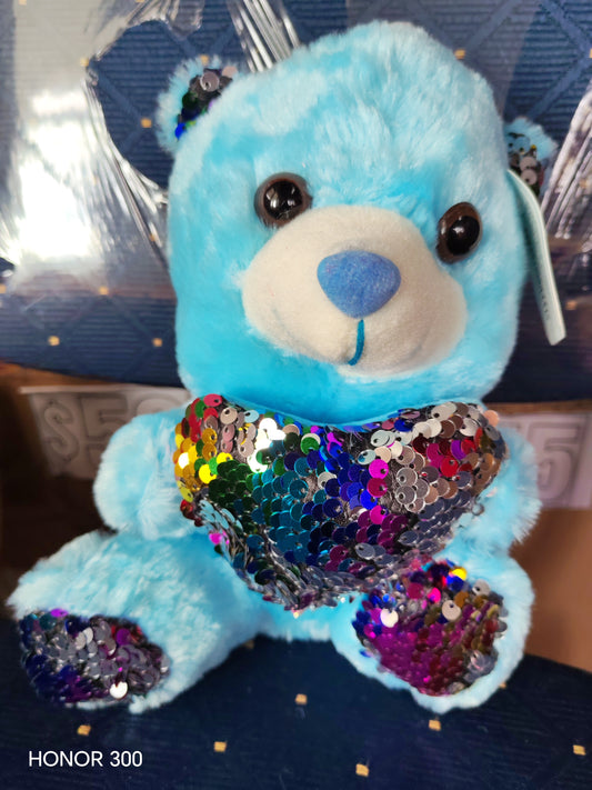 V09 - TEDDY WITH GLITTER HEART - BLUE