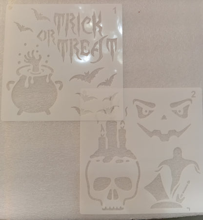 E323- 24 PC HALLOWEEN STENCIL SET (LARGE 6X6IN)