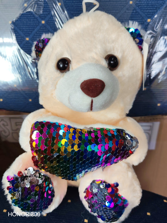 V09 - TEDDY WITH GLITTER HEART - CREME
