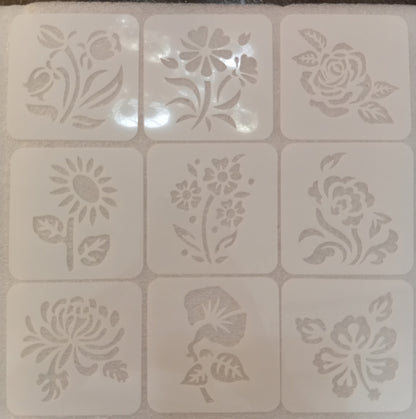 E322- 20PC FLOWERS STENCIL SET (SMALL 2.5X2.5IN)