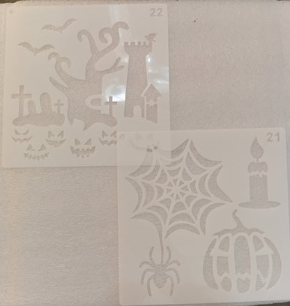 E323- 24 PC HALLOWEEN STENCIL SET (LARGE 6X6IN)