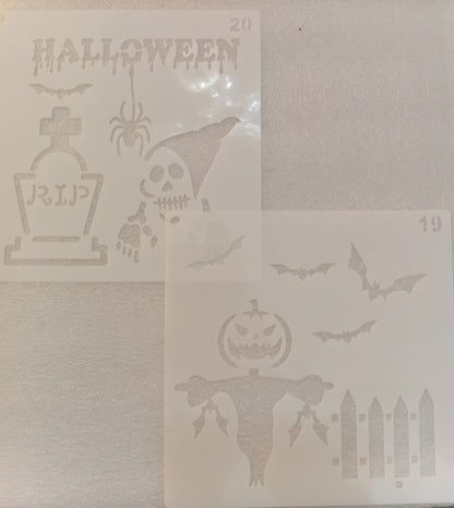 E323- 24 PC HALLOWEEN STENCIL SET (LARGE 6X6IN)